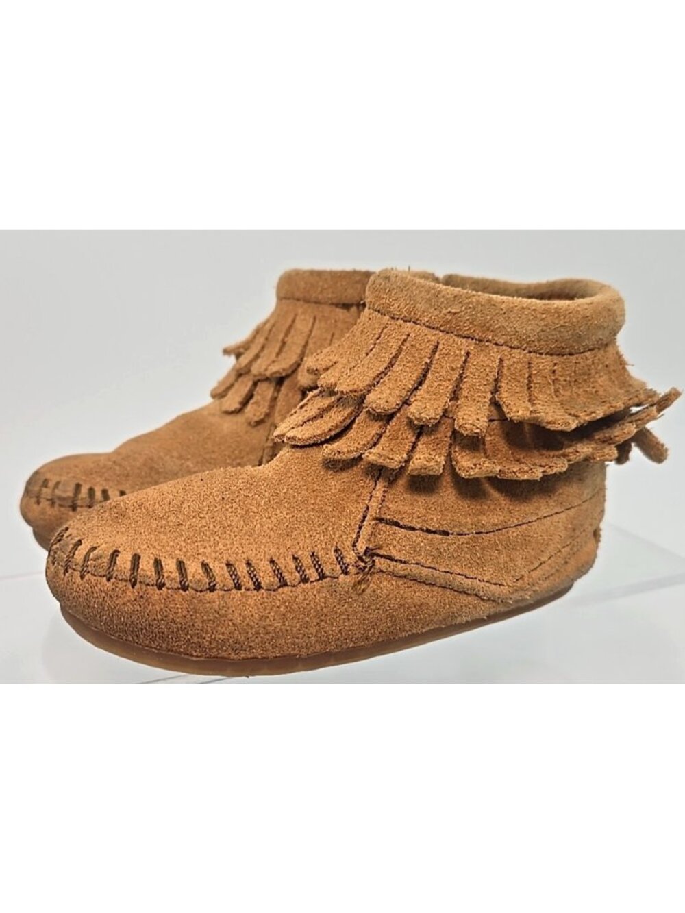 Minnetonka Baby Moccasin Fringe Baby Walker Booties Suede Leather Unisex Size 4